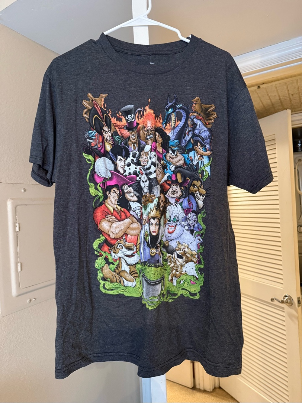 Disney Men's Dark Gray Tee Featuring Colorful Villains Collage